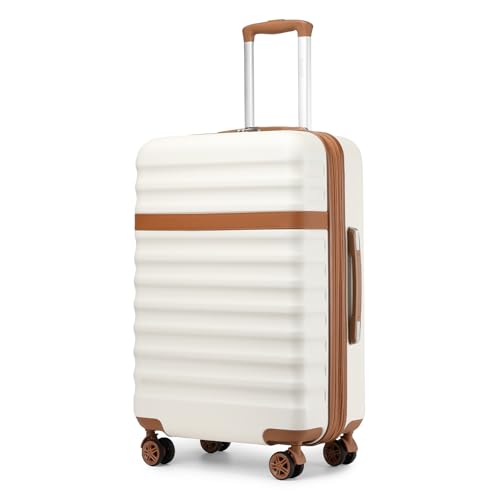 Kono Checked Luggage 24in Expandable Spinner TSA Lock ABS+PC Cream