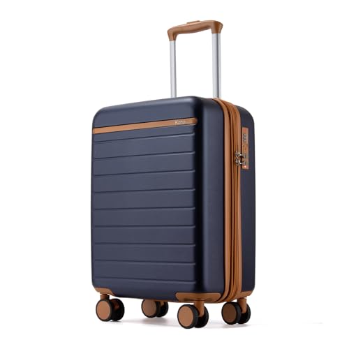 Kono Carry-On Suitcase 20in Expandable ABS+PC Airline Approved Navy/Brown