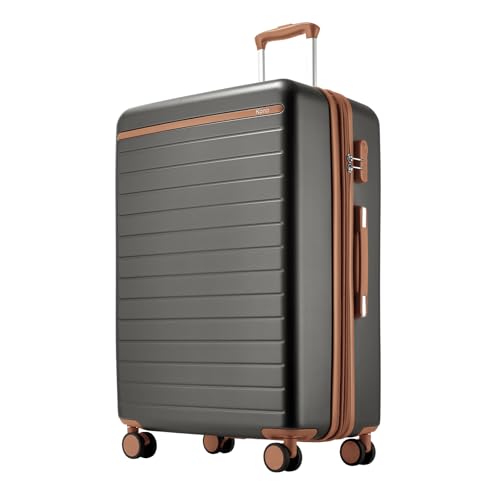 Kono Large Suitcase 28in Expandable ABS+PC 8pcs Silent Wheels Grey/Brown